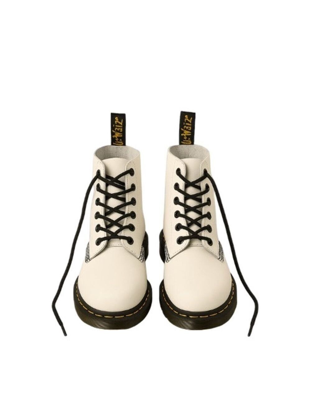 Docs - Dr. Martens 101 White Smooth Leather Ankle Boots Yellow Stitching US 6
